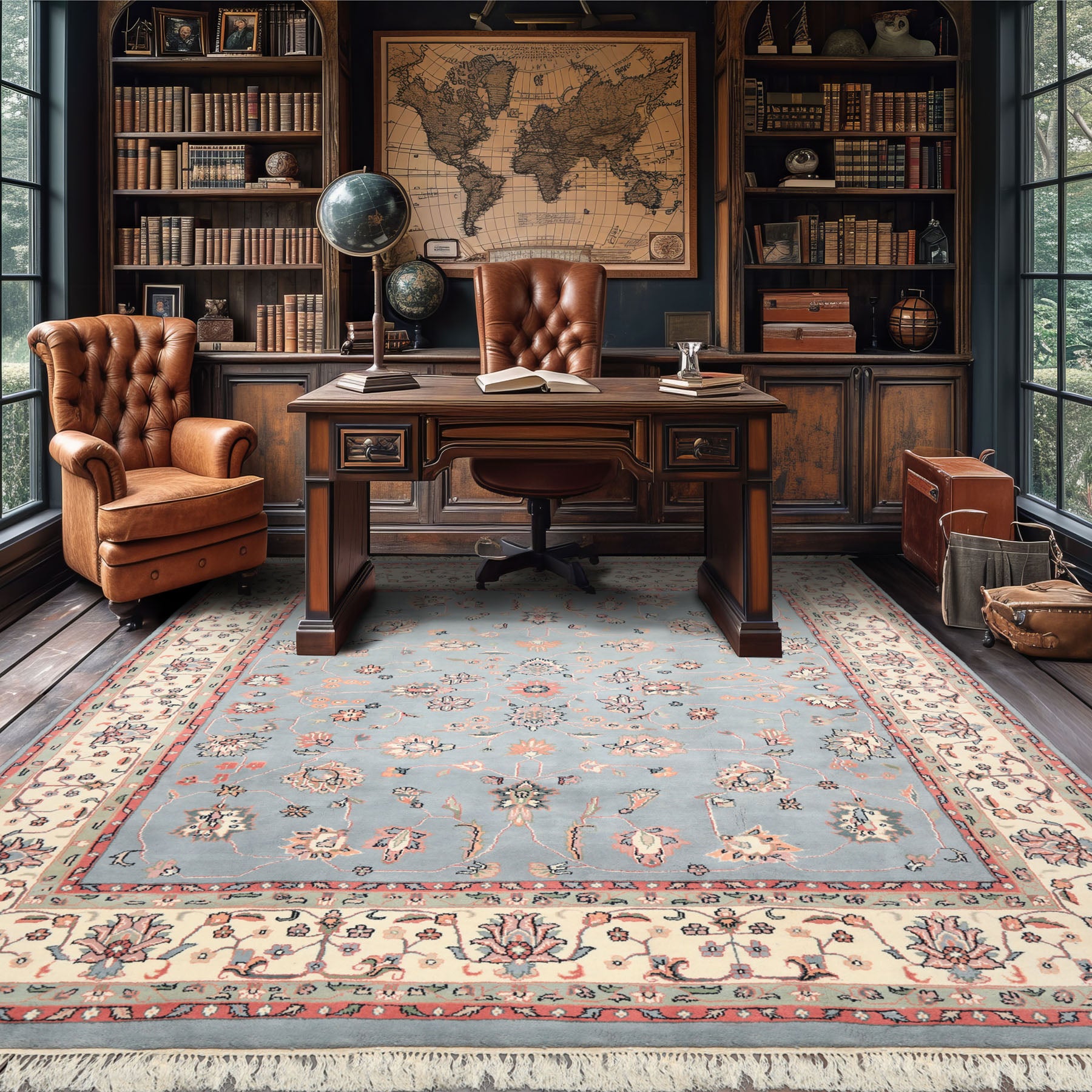 8x10 Baby Blue, Ivory, Pink Color Hand Knotted Kashan Wool Traditional/ Botanical Oriental Rug