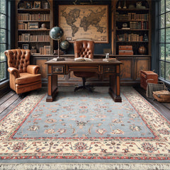 8x10 Baby Blue, Ivory, Pink Color Hand Knotted Kashan Wool Traditional/ Botanical Oriental Rug