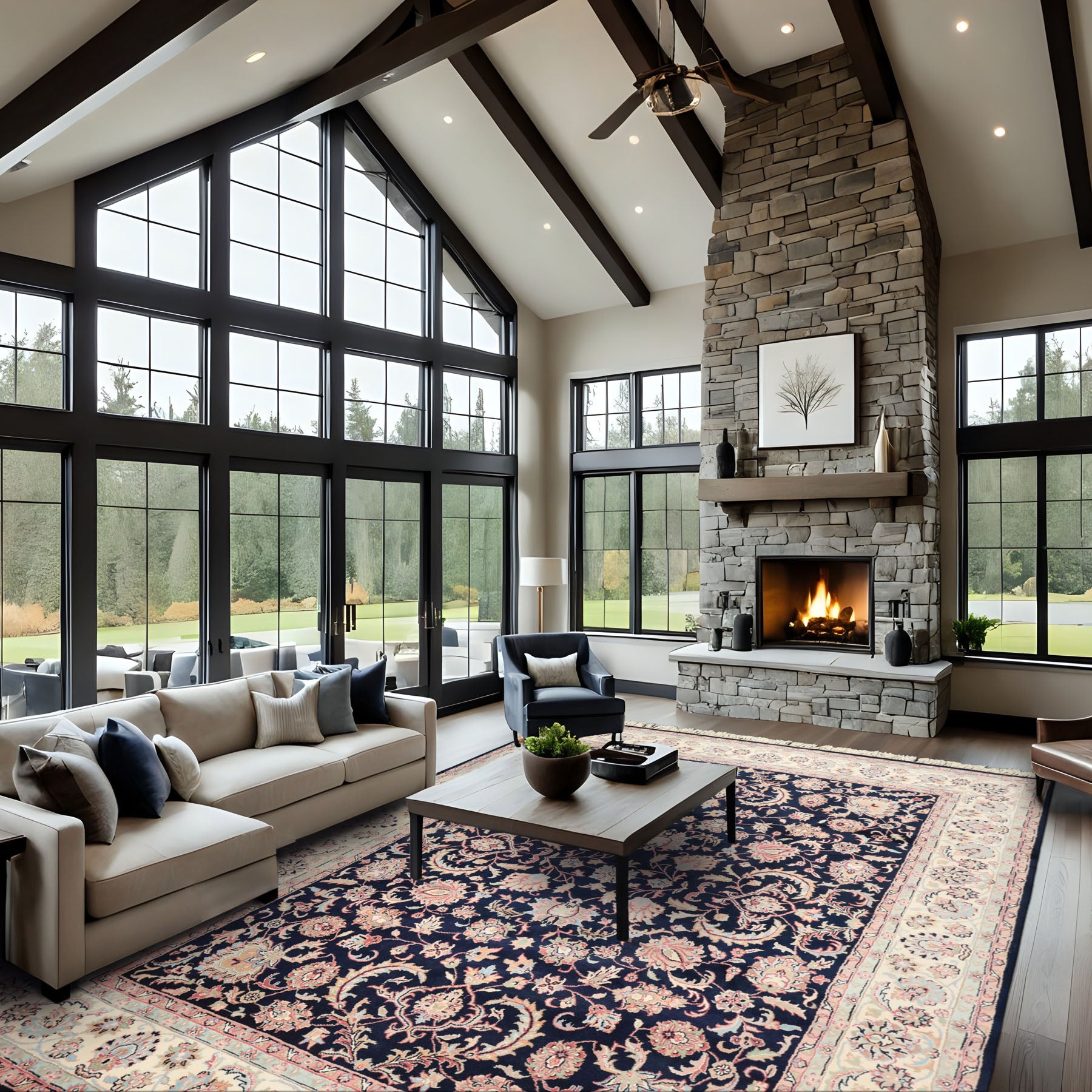 8x10 Midnight Blue, Ivory, Blush Color Hand Knotted Tabriz Wool Traditional Oriental Rug