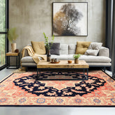 9x12 Navy, Ivory, Salmon Color Hand Knotted Heriz Wool Traditional/ Medallion Oriental Rug