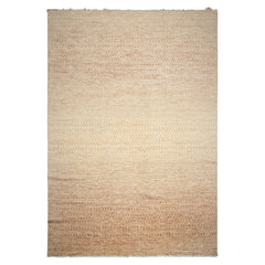 10x14 Tan, Beige, Ivory Color Hand Knotted Tibetan Wool Transitional Oriental Rug