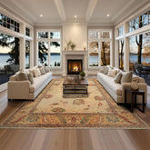 9x12 Beige, Gold, Aqua Color Hand Knotted Oushak Wool Arts & Crafts Oriental Rug