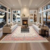 8x10 Ivory, Blush, Blue Color Hand Knotted Kashan Wool Traditional Oriental Rug