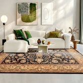 6x9 Black, Warm, Beige Color Hand Knotted Agra Wool Traditional Oriental Rug