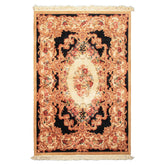 6x9 Ivory, Black, Brown Color Hand Knotted French Aubusson Savonnerie Wool Traditional Oriental Rug