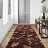 Runner Aubergine, Gold, Mint Color Hand Knotted Tibetan Wool Transitional Oriental Rug