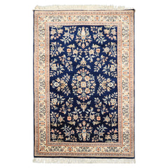 4x6 Navy, Ivory, Peach Color Hand Knotted Sarouk New Zealand Wool Traditional Oriental Rug