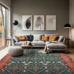 6x9 Turquoise, Orange, Ivory Color Hand Knotted Herati Bidjar New Zealand Wool Traditional Oriental Rug