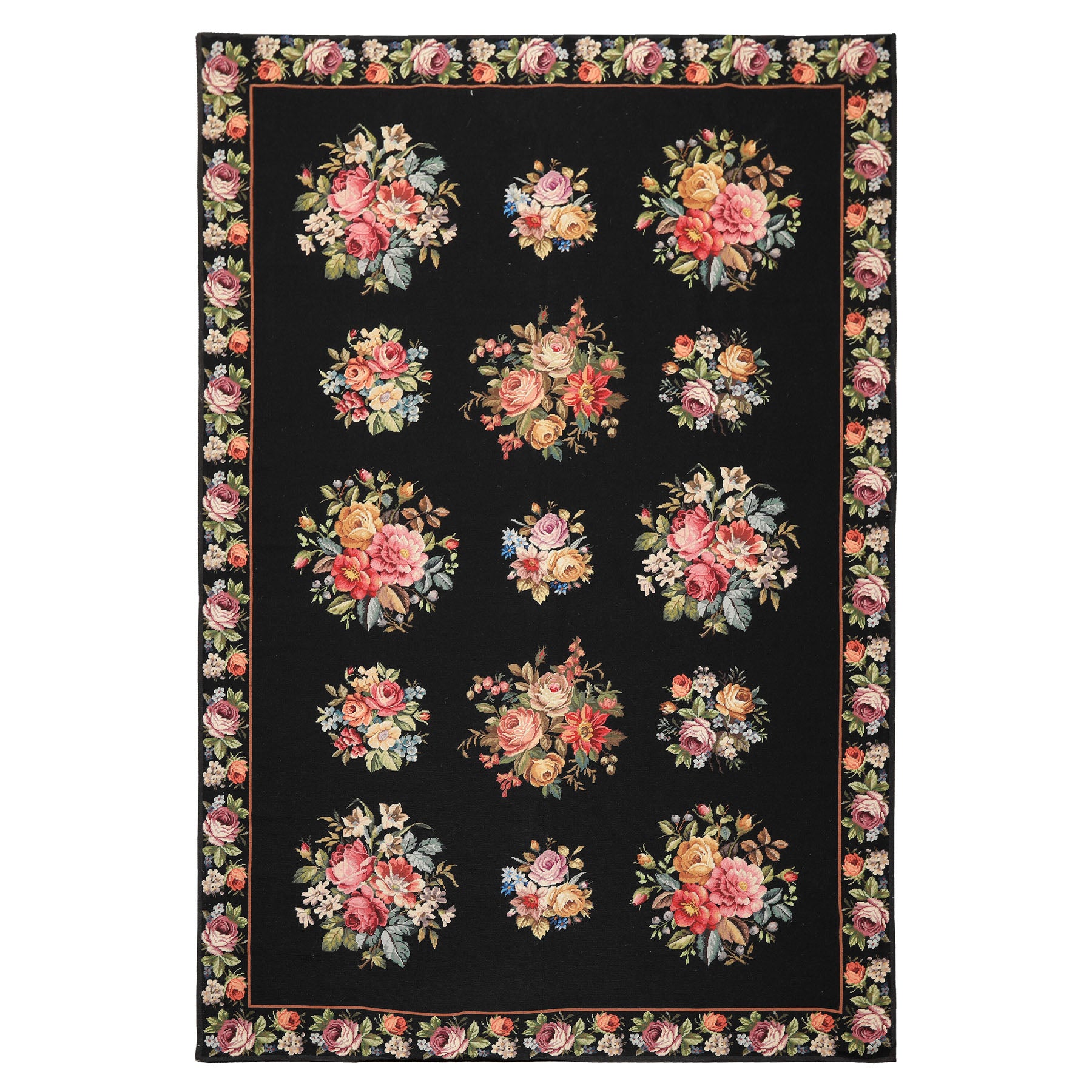 6x9 Black, Ivory, red Color Hand Woven French Aubusson Needlepoint Wool Traditional Oriental Rug