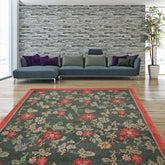 6x9 Celadon, Coral, beige Color Hand Knotted Tibetan Wool Transitional Oriental Rug