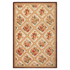 6x9 Ivory, Beige, Tan Color Hand Woven French Aubusson Savonnerie Wool Traditional Oriental Rug