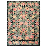 8x11 Black, Celadon, Pink Color Hand Woven Hand Hooked Wool Traditional Oriental Rug