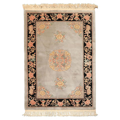 4x6 Gray, Black, Taupe Color Hand Knotted French Aubusson Savonnerie Wool Traditional Oriental Rug
