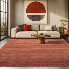 Rust 8x10 Modern & Contemporary Plush Pile Solid Grainy Texture Hand Woven 100% Wool Oriental Area Rug