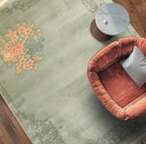 4x6 Celadon, Blush, Gold Color Hand Knotted Chinese Art Deco Wool Traditional Oriental Rug