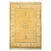 4x6 Gold, Ivory, Sage Color Hand Knotted Indo Tibetan Wool Traditional Oriental Rug