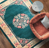 Emerald 4x6 Chinese Art Deco Traditional Medallion Silky Sheen Velvety Soft Plush Pile Hand Knotted Wool Oriental Area Rug