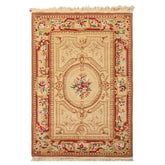 4x6 Beige, Brown, Rose Color Hand Knotted French Aubusson Savonnerie Wool Traditional Oriental Rug