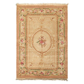 4x6 Beige, Tan, Brown Color Hand Knotted French Aubusson Savonnerie Wool Traditional Oriental Rug