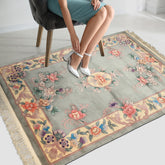 Celadon 4x6 Chinese Art Deco Traditional Floral Silky Sheen Velvety Soft Plush Pile Hand Knotted Wool Oriental Area Rug