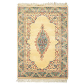 4x6 Ivory, Turquoise, Blush Color Hand Knotted Indo Kerman New Zealand Wool Traditional Oriental Rug