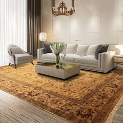 6x9 Gold, Beige, Rust Color Hand Knotted Agra Wool Traditional Oriental Rug