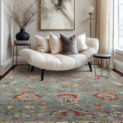 6x9 Gray, Aqua, Pink Color Hand Knotted Oushak Wool Traditional Oriental Rug
