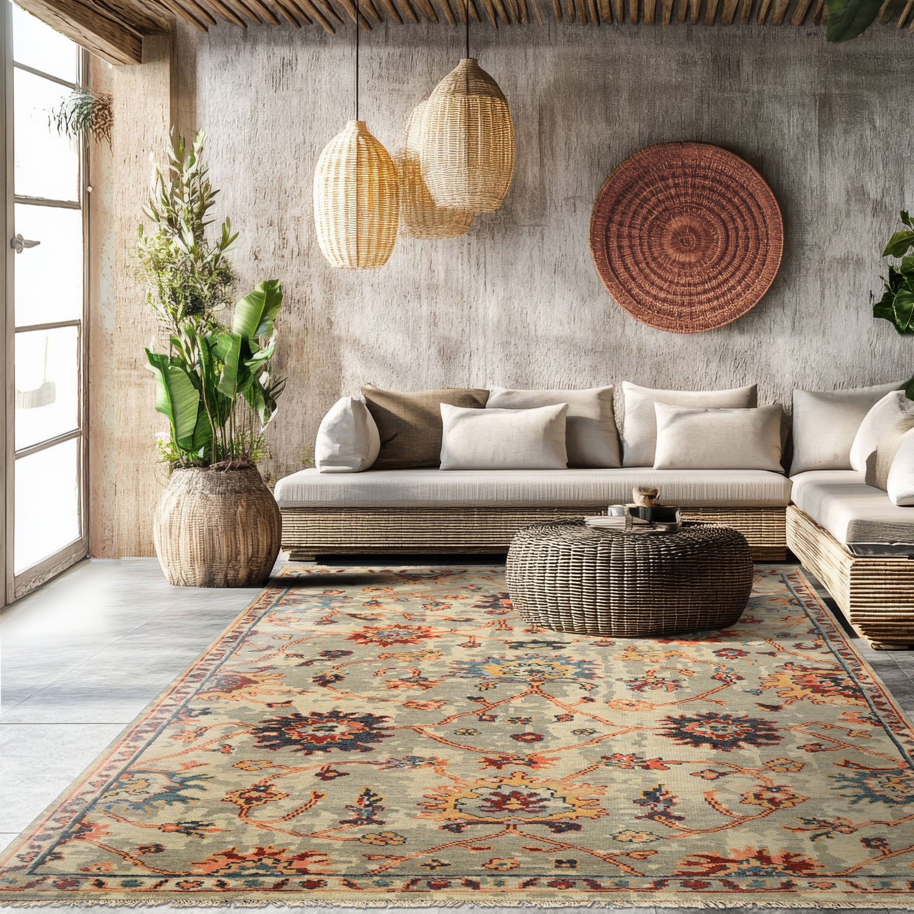 6x9 Gray, Beige, Gold Color Hand Knotted Oushak Wool Arts & Crafts Oriental Rug