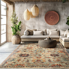 6x9 Gray, Beige, Gold Color Hand Knotted Oushak Wool Arts & Crafts Oriental Rug