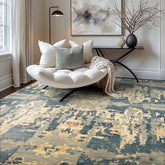 6x9 Gray, Aqua, Ivory Color Hand Knotted Indo Tibetan Wool & Bamboo Silk Modern & Contemporary Oriental Rug