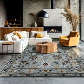 8x10 Aqua, Brown, Gold Color Hand Knotted Tibetan Wool Arts & Crafts Oriental Rug