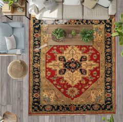 8x10 Red, Teal, Sage Color Hand Knotted Indo Heriz Wool Traditional Oriental Rug