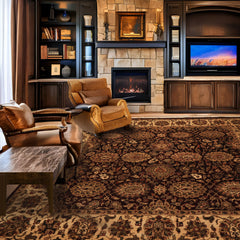 Square Chocolate, Ivory, Tan Color Hand Knotted Agra New Zealand Wool Traditional Oriental Rug