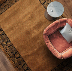 4x6 Gold, Black, Brown Color Hand Knotted Indo Tibetan New Zealand Wool Transitional Oriental Rug