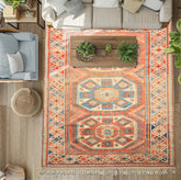 6x9 Burnt Orange, Ivory, Blue Color Hand Knotted Caucasian Kazak Wool Traditional Oriental Rug