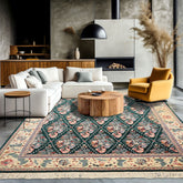 7x8 Emerald, Ivory, Pink Color Hand Knotted Pak Persian New Zealand Wool Traditional Oriental Rug