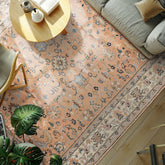 6x9 Peach, Ivory, Blue Color Hand Knotted Indo Kashan Wool Traditional Oriental Rug