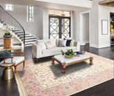 6x9 Ivory, Blush, Aqua Color Hand Knotted Indo Kashan Wool Traditional Oriental Rug