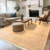 6x9 Tan, Blush, Taupe Color Hand Knotted Indo Kerman Wool Traditional Oriental Rug