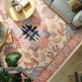 6x9 Ivory, Rose, Navy Color Hand Knotted Romanian Serapi Wool Traditional Oriental Rug