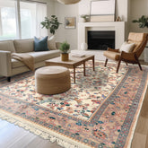 6x9 Ivory, Peach, Gray Color Hand Knotted Indo Persian Wool Traditional Oriental Rug