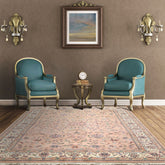 6x9 Baby Pink, Ivory, Aqua Color Hand Knotted Indo Kashan Wool Traditional Oriental Rug