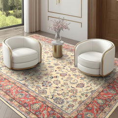 6x9 Ivory, Rose, Blue Color Hand Knotted Indo Kashan Wool Traditional Oriental Rug