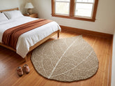 5x6 Brown, Ivory, Color Hand Hooked Leaf Jute loop Contemporary Oriental Rug