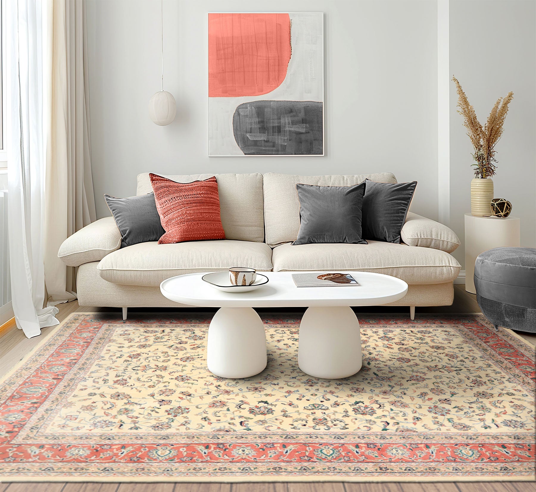 9x12 Ivory, Blush, Aqua Color Hand Knotted Agra Wool Traditional Oriental Rug