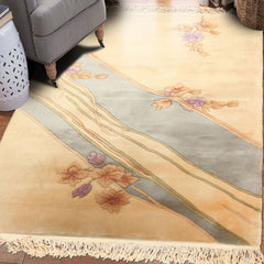 4x6 Beige, Aqua, Lavender Color Hand Knotted French Aubusson Savonerrie Wool Transitional Oriental Rug