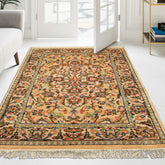 4x6 Beige, Lime, Burnt Orange Color Hand Knotted Indo Oushak Wool Arts & Crafts Oriental Rug