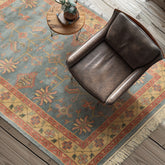 4x6 Aqua, Rose, Gold Color Hand Knotted Indo Oushak Wool Arts & Crafts Oriental Rug