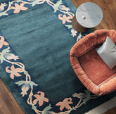 4x6 Teal, Navy, Blush Color Hand Knotted Tibetan Wool Classic European Oriental Rug