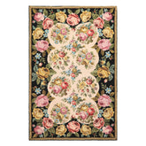 4x6 Blush, Black, Green Color Hand Woven French Needlepoint Wool Traditional Oriental Rug